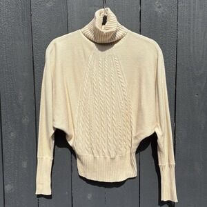 Lidi Silk Cashmere Turtleneck Sweater S Cable Knit Dolman Minimalist Quiet Lux